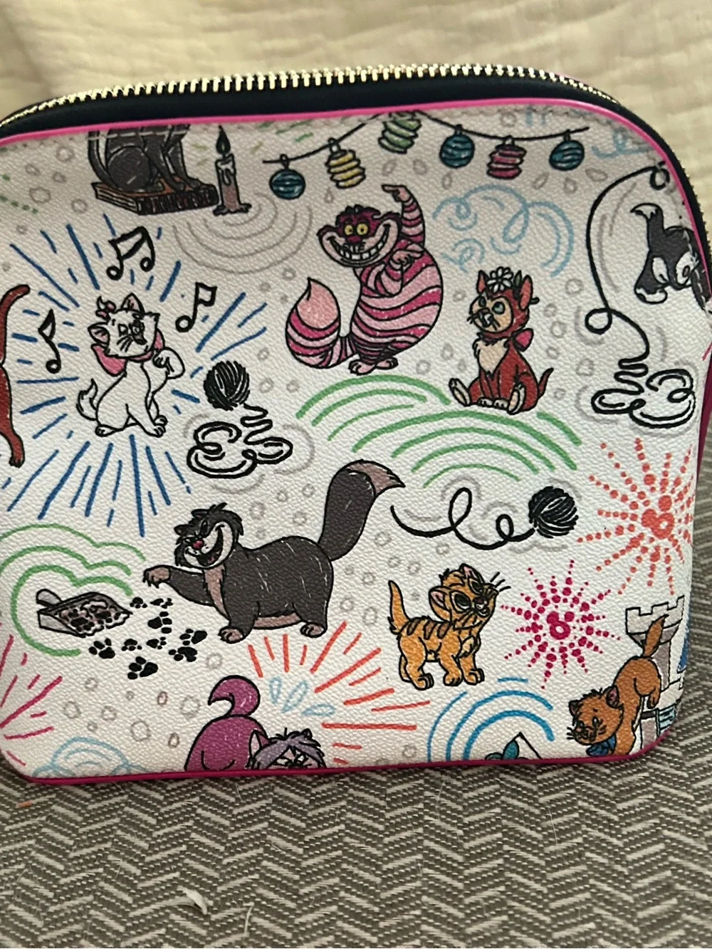 Dooney & Bourke White Multicolor Aristocats Crossbody with Pink Trim